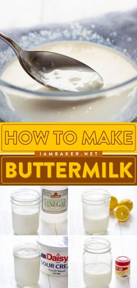 Make Buttermilk With Vinegar, Buttermilk Homemade, Buttermilk Alternative, Buttermilk Uses, Buttermilk Recipe, Buttermilk Banana Bread, Make Buttermilk, Make Your Own Buttermilk, Make Sour Cream