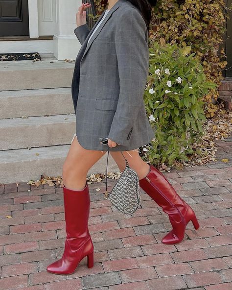 Red boots ♥️ #streetstyle #moda #outfitinspo #redboots #vintagestyle Red High Boots Outfit, Red High Boots, Chic Red Knee-high Boots For Night Out, Red Fitted Knee-high Boots, Chic Red Knee-high Boots, Chic Red Leather Knee-high Boots, Elegant Red Knee-high Boots With Pointed Toe, I Said What I Said, High Boots Outfit