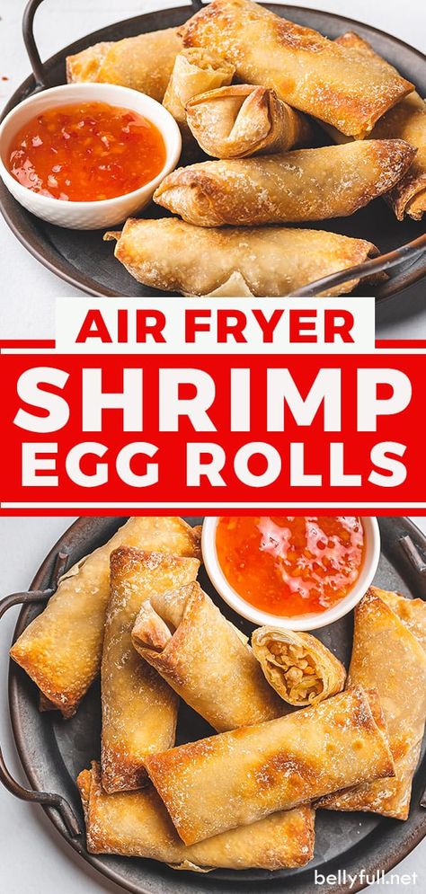 Air Fryer Recipes Egg Rolls, Deep Fried Egg Rolls, Air Fryer Egg Rolls, Shrimp Egg Rolls, Air Fryer Shrimp, Homemade Egg Rolls, Restaurant Appetizers, Shrimp Spring Rolls, Flavorful Shrimp