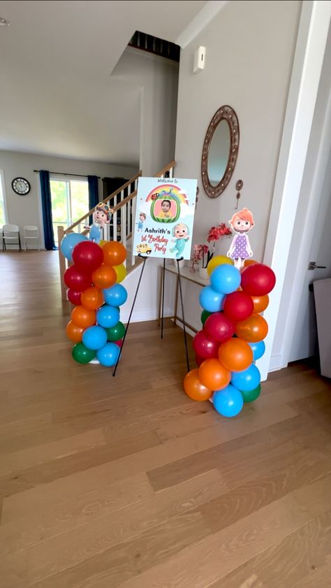 Cocomelon Theme Birthday Party, Cocomelon Theme, Party Welcome Sign, Theme Birthday Party, Balloon Decorations, Birthday Party Themes, Welcome Sign, Balloons, Birthday Party