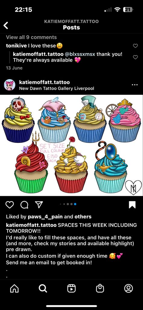 Credit to katiemoffatt.tattoo on Instagram for these disney themed cupcake tats Disney Food Tattoo, Disney Cupcake Tattoo, Cupcake Tattoo Designs, Dessert Tattoo, Diy Minatures, Cupcake Tattoo, Cupcake Tattoos, Cartoon Cupcakes, Disney Cupcakes