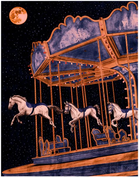 Moon Madness, الفن الرقمي, Merry Go Round, Carousel Horses, Vintage Circus, Arte Inspo, Illustration Inspiration, Op Art, Amusement Park