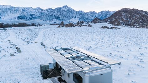 Living Vehicle HD-Pro: The Most Extravagant (and Expensive) Travel Trailer? Living Vehicle, Solar Refrigerator, Expensive Travel, Patio Railing, The Outer Limits, Outer Limits, Monocrystalline Solar Panels, Water Storage Tanks, Fresh Water Tank