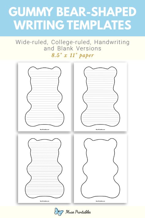 Gummy Bear Template, Gummy Bear Printable, Paper Squishy Template, Squishy Template, Counselor Appreciation Week, Counselor Appreciation, Bear Template, Paper Squishy, Writing Paper Template