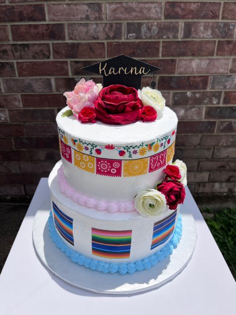 Mexican Cake Fiesta Cake Graduation Cake Edible Images Cake with flowers Mexican Theme Graduation Cake, Mexican Graduation Cake, Fiesta Graduation Cake, Mexican Style Cake, Mexican Theme Graduation Party, Simple Mexican Theme Cake, Mexican Cake Ideas, Mexican Graduation Party, Mexican Theme Cake