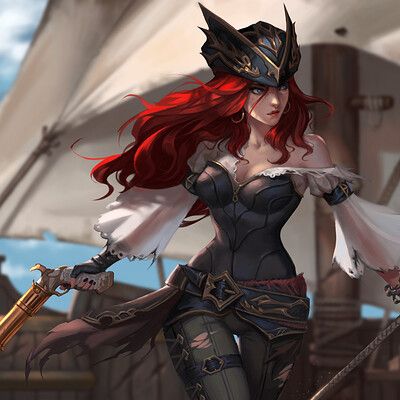 Miss Fortune, A Ship, League Of Legends, Red Hair, A Woman, Fan Art, Fan, Red, Hair