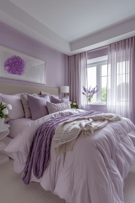 29 Lavender Boho Bedroom Ideas 11 Master Bedrooms Decor Lavender, Modern Lavender Bedroom, Lavender Bedrooms Master, Lavender Gray Room Ideas, Blush And Lavender Bedroom, Soft Purple Bedroom Ideas, Sophisticated Purple Bedroom, Lavendar Bedrooms Farmhouse, Lavendar Rooms Master Bedrooms