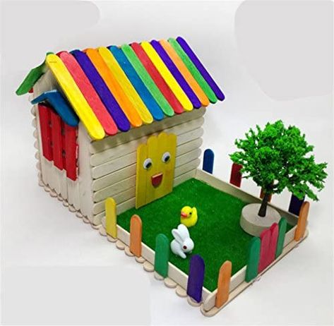 House With Popsicle Sticks, Popsicle Stick House, Stick House, Popsicle Stick Crafts House, Ice Cream Stick Craft, Popsicle Stick Houses, Diy Popsicle Stick Crafts, Diy Popsicle, Popsicle Crafts