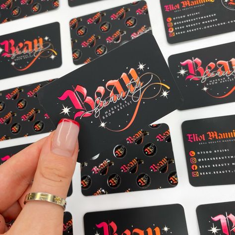 Etsy Buissness Card, Matte Business Cards, Edgy Business Card Design, Edgy Business Cards, Makeup Business Logo, Makeup Cards Business, Business Cards Inspiration, Business Card Nails, Beauty Cards Business