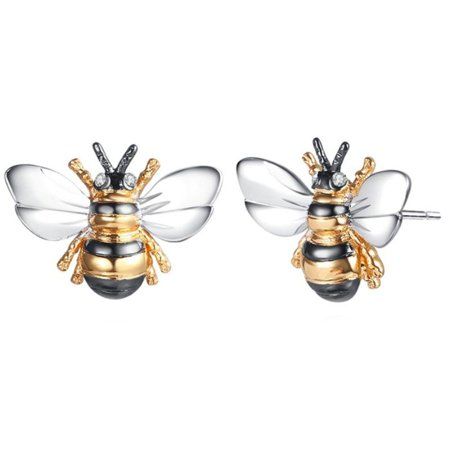 Buzz around in these charming tri-tone bumble bee stud earrings made with Swarovski Elements that look great with most outfits. Features: Made with Swarovski Elements Metal: brass Plating: black rhodium, white rhodium, 18K gold Pushback closure Full dimensions: 0.6 (L) x 1 (W) x 0.5 (H) Size: one size.  Color: Metal Type.  Gender: female.  Age Group: adult. Woman In Gold, Funny Earrings, Bee Studs, Writing Gifts, Bee Earrings, Animal Earrings, Birthday Gifts For Girls, Girls Earrings, Contemporary Jewelry