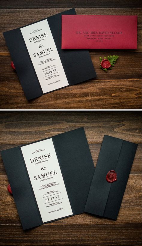 Wedding Invitations Ideas Simple, Black Wedding Cards, Dark Invitations, Moody Traditional, Black And Red Wedding Invitations, Wedding Cakes Rustic Vintage, Wedding Invitations Elegant Simple, Classic Wedding Invitations Elegant, Black And Red Wedding