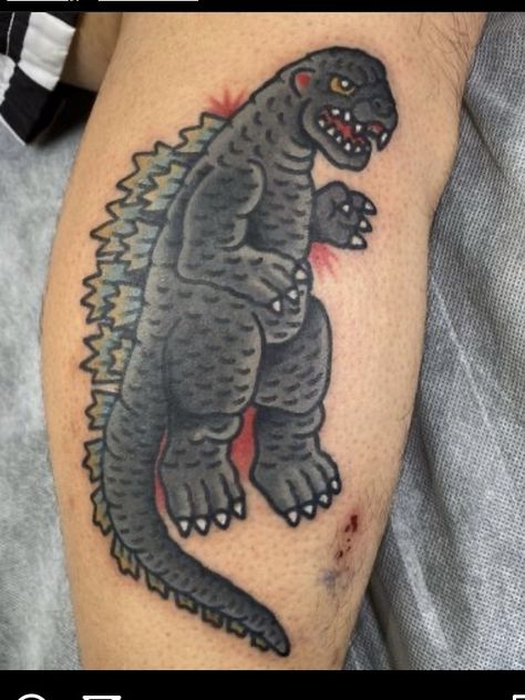 Traditional Godzilla Tattoo, Godzilla Tattoo, Tattoo Traditional, Matching Tattoo, Tattoo Idea, Traditional Tattoo, Godzilla, Tattoo Art, Art Tattoo