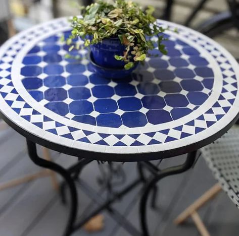 Small Round Mosaic Table Top, Mosaic Bistro Table, Round Coffee Table Rustic, Blue And White Garden, Mosaic Patio, Southwestern House, Mosaic Outdoor Table, Mosaic Patio Table, Mosaic Outdoor