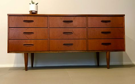 @midcenturylane on Instagram: “Restored 1970’s Retro Parker style teak nine drawer lowboy dresser. Made in Australia” Lowboy Dresser, Second Hand Furniture, Century Furniture, Mid Century Furniture, Teak, Dresser, Drawers, Mid Century, Australia