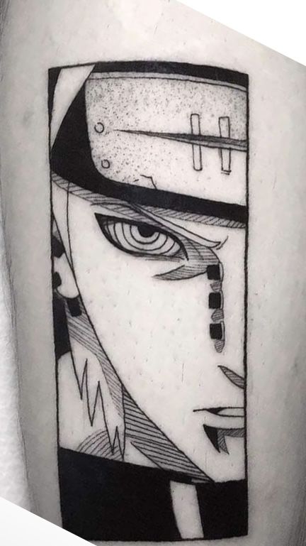 Pain Naruto Tatoos Ideas, Pain Tatoos Ideas Naruto, Naruto Flash Tattoo, Pain Tatoos Ideas, Anime Panel Tattoo, Flash Tattoo Anime, Pain Manga, Itachi Tattoo, Kakashi Tattoo