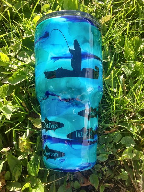 Fishing Tumbler Ideas For Men, Fishing Tumblers For Men, Tumbler Cups For Men, Painted Tumblers, Postcard Mailer, Fishing Tumbler, Man Fishing, Epoxy Projects, Tumbler Making