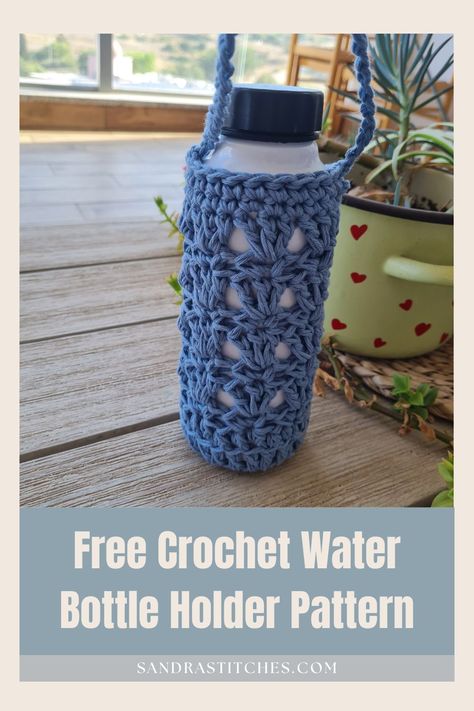 free crochet water holder pattern Crochet Water Bottle Holder Pattern, Crochet Water Bottle Bag, Water Bottle Holder Pattern, Water Bottle Holder Crochet, Crochet Water Bottle, Crochet Water Bottle Holder, Stylish Water Bottles, Bottle Sling, Bottle Cozies