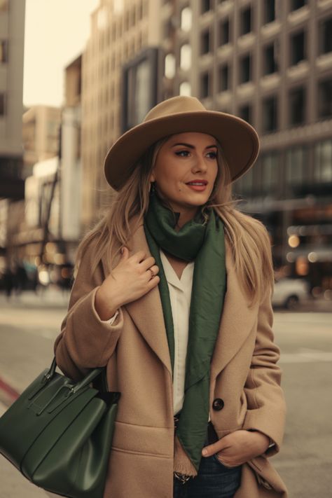 Coat And Hat Outfit, Wide Brim Hat Outfit Fall, Green Handbag Outfit, Brown Hat Outfit, Wide Brim Hat Outfit, Brim Hat Outfit, Hat Outfit Fall, Shein Codes, Knit Oversized Sweater