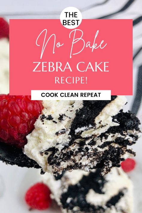 If you need an easy no bake recipe you have to try this zebra cake! It's fun, easy, and perfect for sharing! A quick dessert everyone will love. Zebra Cake Dessert, No Bake Recipe, Chocolate Wafer Cookies, Cookie Stand, Deserts Easy, Quick Dessert, Zebra Cake, Cake Baking Recipes, Easy No Bake