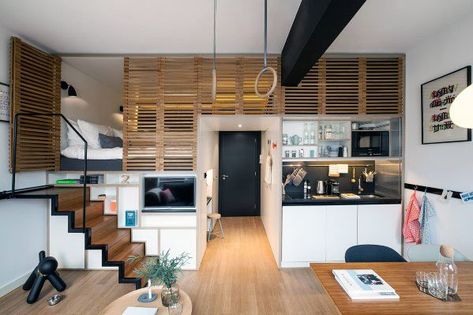 Small Studio Apartment Design, Apartemen Studio, Loft Hotel, Studio Apartment Design, Micro Apartment, Loft Interior, Small Loft, Small Apartment Design, Small Studio Apartment