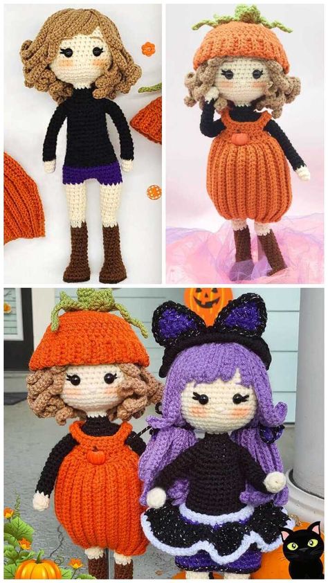 Free amigurumi patterns... You can find interesting ideas, tutorials and crochet tutorials about amigurumi doll here. Lots of amigurumi free crochet patterns are waiting for you. #amigurumidoll #crochetdoll #dollfreepattern #hallowendoll #hallowen #pumpkin Crochet Doll Free Pattern, Doll Free Pattern, Doll Amigurumi Free Pattern, Crochet Dolls Free Patterns, Free Amigurumi Patterns, Crochet Fall, Holiday Crochet, Crochet Pumpkin, Crochet Tutorials