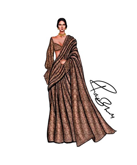 Saree Croquis, Saree Illustration Digital, Indian Saree Illustration, Traditional Dresses Illustration, Saree Illustration Fashion Sketch, Lehnga Illustration Sketch, Saree Sketches Fashion Illustration, Digital Fashion Illustration Sketches, Saari Illustration