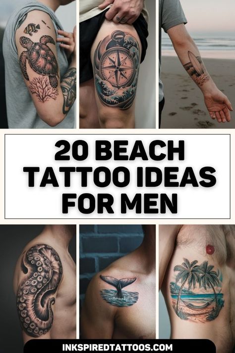 20 Cool Beach Tattoos for Men That Capture Summer Vibes -  #Beach #Capture #Cool #Men #Summer #Tattoos #Vibes Sea Tattoo Men, Hawaiian Tattoo For Men, Nautical Tattoo Ideas, Tattoos Sea, Whale Tail Tattoo, Tentacle Tattoo, Ocean Tattoo Ideas, Seagull Tattoo, Summer Tattoos