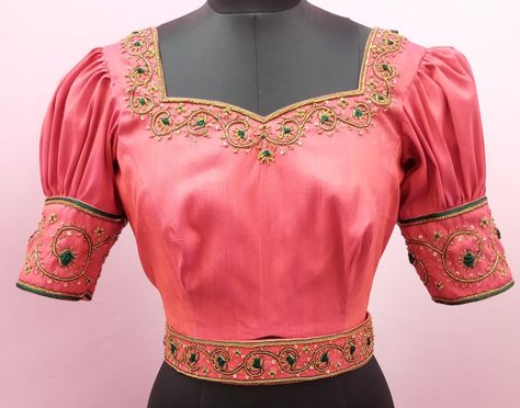 Buff sleeve blouse with hand embroidery Buff Blouse Designs, Buff Hands Blouse Designs, Buff Sleeve Saree Blouse, Buff Sleeves Blouse Designs, Sleeves Blouse Designs, Buff Sleeves, Blouses Designs, Flower Sleeve, Sleeves Blouse