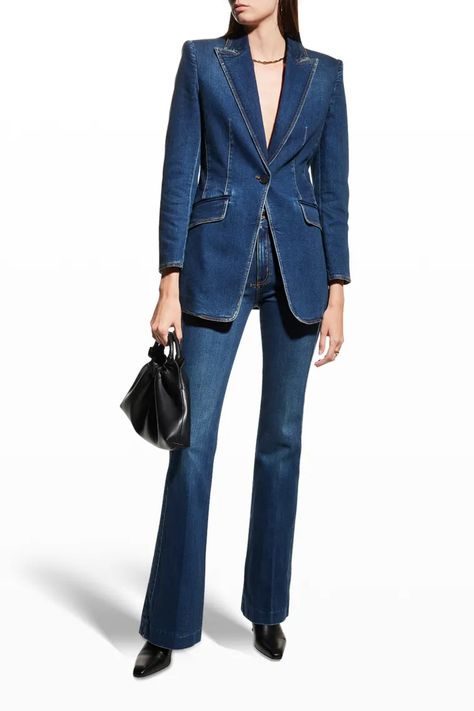 B6JP5 Alexander McQueen Denim Blazer Jacket Denim Blazer Outfit, Denim Blazer Women, Alexander Mcqueen Blazer, Denim Blazer Jacket, Alexander Mcqueen Dresses, Denim Suit, All Jeans, Blazer Set, Denim Blazer