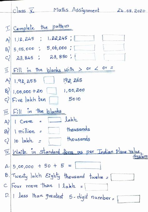 Class 5 Maths Assignment 24.08.2020 worksheet 5th Class Maths Worksheets, Class 5 Maths Worksheets, Simplify Math, Study Tricks, Class 4 Maths, Basic Math Worksheets, Grade 5 Math Worksheets, Maths Worksheet, Mental Maths Worksheets