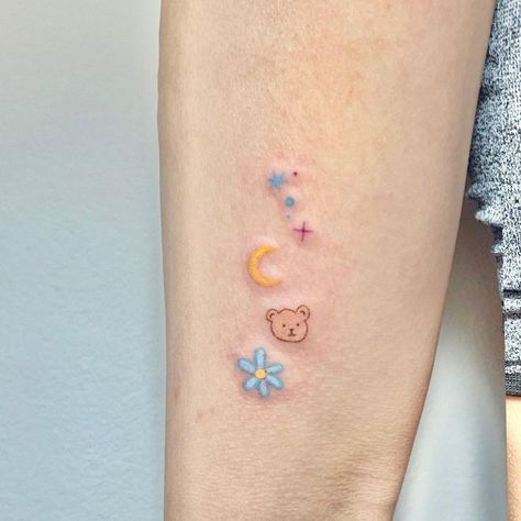 Tattoos To Cover Scars, Sun Tattoos, Cute Little Tattoos, Sun Tattoo, Cartoon Tattoos, Dainty Tattoos, Little Tattoos, Minimal Tattoo, Creative Tattoos