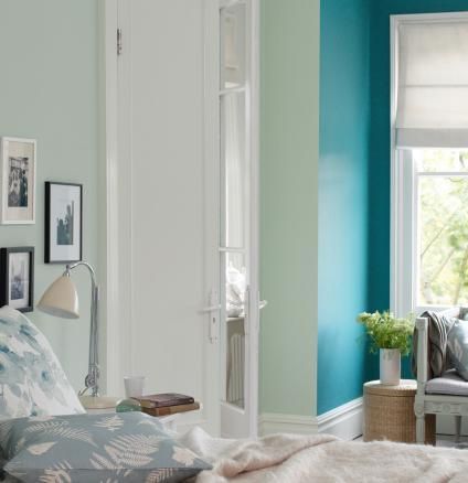 Dulux - Peppermint Candy Paint Bedroom Teal, Restful Bedrooms, Dulux Paint, Candy Paint, Serene Bedroom, Adult Bedroom, Shades Of Teal, Peppermint Candy, Kitchen Cupboards