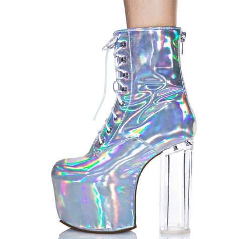 Current Mood Galactica Boots (€58) ❤ liked on Polyvore featuring shoes, boots, hologram boots, lace up boots, high heel shoes, high heeled footwear and rainbow shoes Boots Rainbow, Holographic Boots, Hologram Shoes, High Heel Platform Boots, Rainbow Shoes, Punk Boots, Cute Shoes Heels, Lace Up High Heels, Funky Shoes