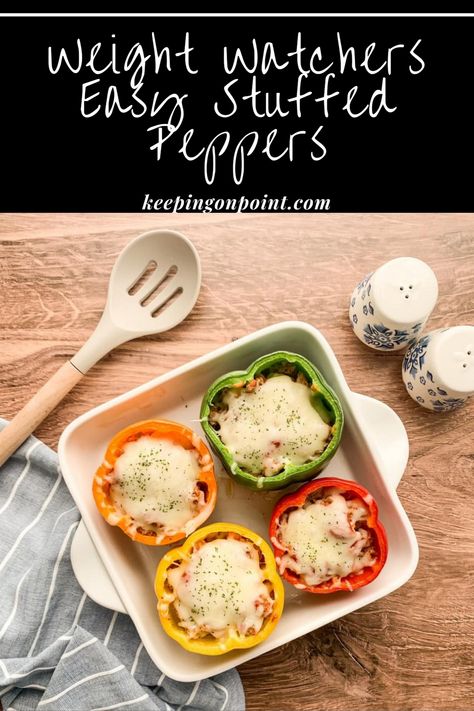 Easy Stuffed Peppers – Keeping On Point Flank Steak Rolls, Baked Stuffed Peppers, Weight Watchers Casserole, Keeping On Point, Chicken Cornbread, Easy Stuffed Peppers, Stuffed Peppers Healthy, Stuffed Pepper Casserole, Low Fat Cheese