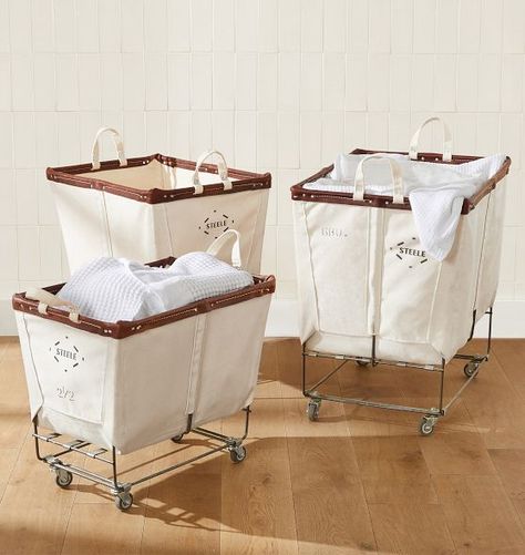 laundry | Rejuvenation Steele Canvas, Laundry System, Laundry Cart, Laundry Bin, Interior Design Resources, Contract Design, Caster Wheels, Entryway Furniture, Kitchen Stools