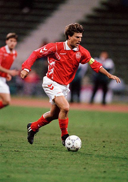 Michael Laudrup of Denmark in 1996. Michael Laudrup, Football Heritage, World Football, Retro Football, Vintage Football, Denmark, Liverpool, Soccer Field, Milan