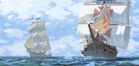 ArtStation - Naval Battle, Marco Vale Art Puns, Naval Battle, Pixel Art Landscape, Indie Game Art, Pixels Art, Pixel Art Background, Game Style, Pixel Color, Pixel Animation