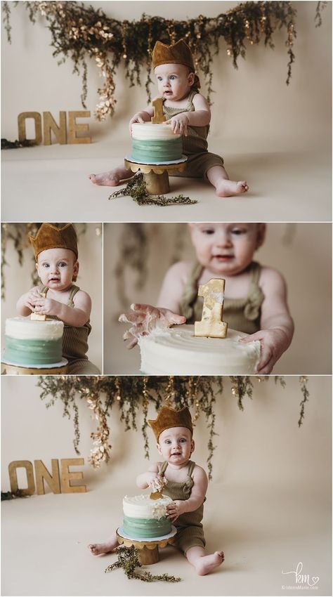 Gold Cake Smash, Cake Greenery, Smash Cake Session, First Birthday Photography, Sports Attire, First Birthday Pictures, 1st Birthday Cake Smash, Cake Smash Photography, The Big One