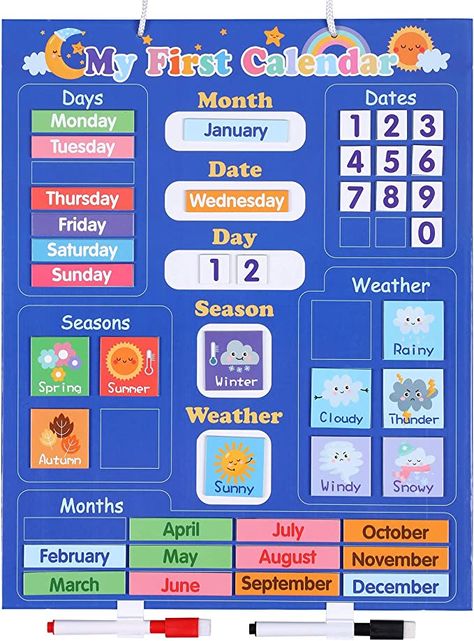 Toddler Calendar, Calendrier Diy, Kids Preschool Learning, Preschool Calendar, Preschool Learning Toys, Magnetic Blocks, Weather Chart, Calendar For Kids, Homeschool Supplies