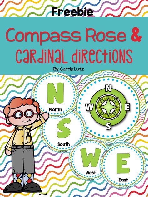 Compass Rose and Cardinal Directions  Just Print, Laminate and Hang in your classroom   You get:  Cut circle directions for  North  South  West   East  Compass Rose I hope these brighten up your classroom.  :) Compass Rose Activity 2nd Grade, Cardinal Directions For Kids, Compass Rose Activities, Compass Directions, Third Grade Social Studies, 3rd Grade Social Studies, Emotions Posters, Cardinal Directions, Kindergarten Social Studies