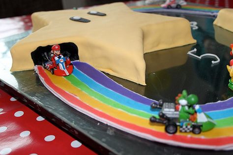 Rainbow Road Cake, Mario Rainbow Road, Mario Kart Birthday Cake, Mario Kart Rainbow Road, Birthday Cake Rainbow, Mario Kart Birthday, Rainbow Road Mario Kart, Mario Kart Cake, Road Cake