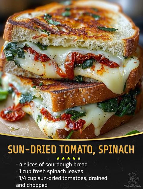 Easy and tasty recipes | Sun-Dried Tomato, Spinach, and Ricotta Grilled Cheese | Facebook Sun Dried Tomato Spinach Ricotta Grilled Cheese, Lunch Sliders, Ricotta Grilled Cheese, Tomato Mozzarella Basil, Avocado Recipes Healthy, Tomato Spinach, Spinach And Ricotta, Spinach Ricotta, Sundried Tomatoes