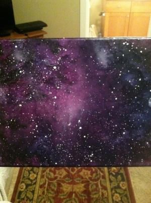 Melted crayon art on canvas by Lauren Elizabeth. Galaxy scene. Galaxy stars space by anastasia Painting Ideas On Canvas Stars, Brushless Painting, Galaxy Art Painting, Crayon Melting, Spray Paint Projects, Melted Crayons, Lauren Elizabeth, Stars Space, Star Galaxy