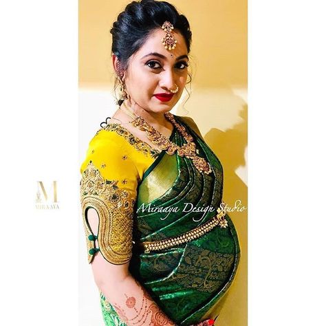 Silk Blouse Sleeves Design Latest, Paithani Blouse Designs Latest, Bottle Green Saree, Shade Of Yellow, Saree Styling, Netted Blouse Designs, Pattu Saree Blouse Designs, Blouse Designer, Saree Blouse Neck Designs