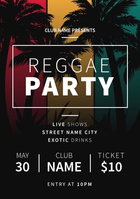 Hand-drawn Minimalist Reggae Party Invitation Reggae Party, Invitation Layout, Brand Kit, Street Names, Blink Of An Eye, Party Invite Template, An Eye, Free Graphic Design, Party Invitations