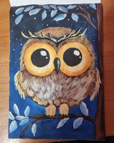 Owl Painting Kids, Stuffed Owl, Cute Easy Paintings, School Art Activities, Natural Form Art, Fall Canvas Painting, Kids Canvas Art, Gouache Illustrations, Simple Canvas Paintings