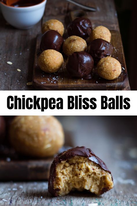 Protein Bliss Balls, Healthy Chickpea Desserts, Raw Protein Balls, Chickpea Energy Balls, Chickpea Sweet Recipes, Chickpea Protein Balls, Chickpea Dessert Recipes Healthy, Chickpea Dessert Recipes, Bliss Balls Healthy