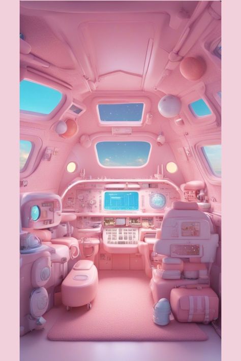 Ship Interior Design, Pastel Pink Interior, Pink Spaceship, Spaceship Room, Pink Interior Design, Ship Interior, Vintage Coffee Shops, Outer Space Decorations, Dream Bedroom Inspiration