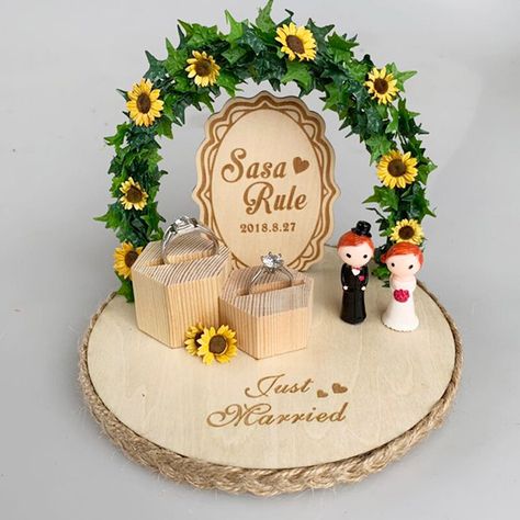 1pcs Personalized Wood flower Rustic Engagement Wedding party decoration photo prop booth Custom name Ring bearer cushion pillow on Aliexpress.com | Alibaba Group Ring Box Wedding Diy, Personalized Wedding Ring Holder, Rustic Ring Holder, Engagement Ring Platter, Wedding Ring Holder, Personalized Wedding Rings, Groom Ring, Engagement Bride, Wedding Gifts Packaging