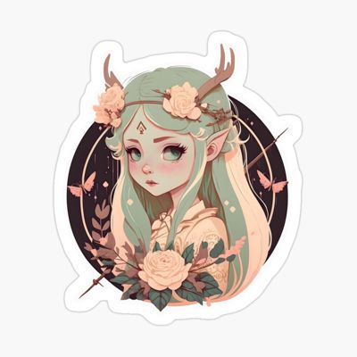 Green + Core + Aesthetic, Demon Summoner, Aesthetic Elf, Elf Stickers, Cottagecore Posters, Antler Crown, Nature Cottagecore, Cute Aesthetics, Green Core